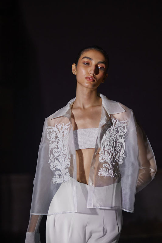 Hand Embroidered Silk Organza Shirt